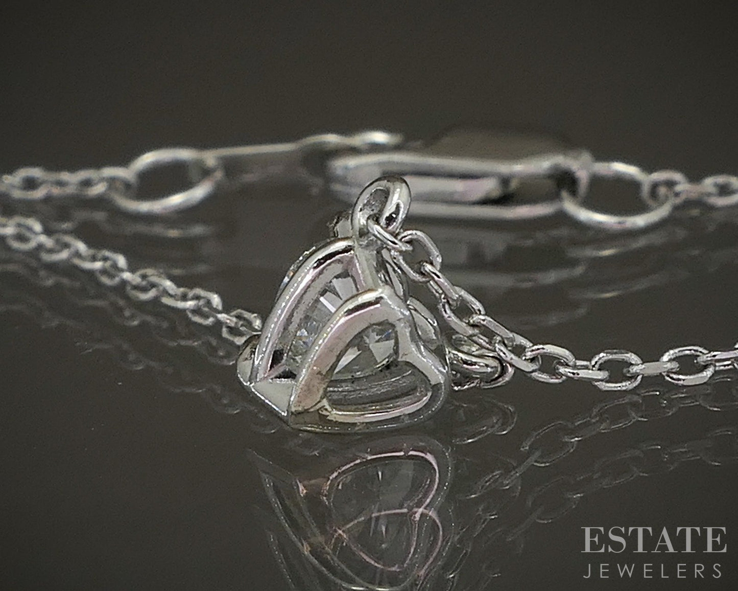 14k White Gold Heart Natural .22ct Diamond Solitaire Necklace 1.5g 18"L p23043
