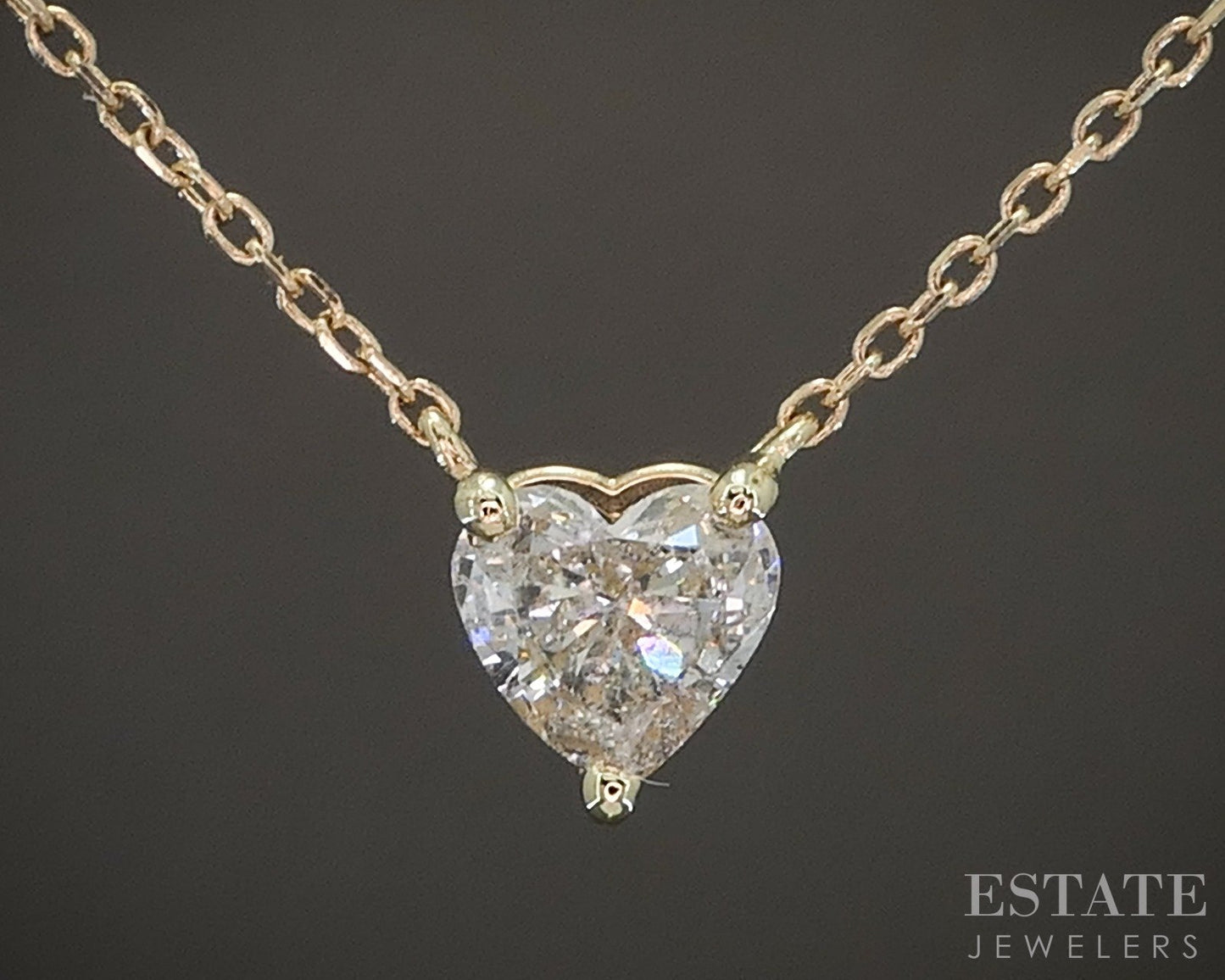 14k Yellow Gold Heart Natural .52ct Diamond Solitaire Necklace 1.7g 18"L p23056