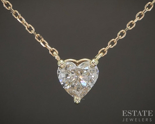 14k Yellow Gold Heart Natural .52ct Diamond Solitaire Necklace 1.7g 18"L p23056