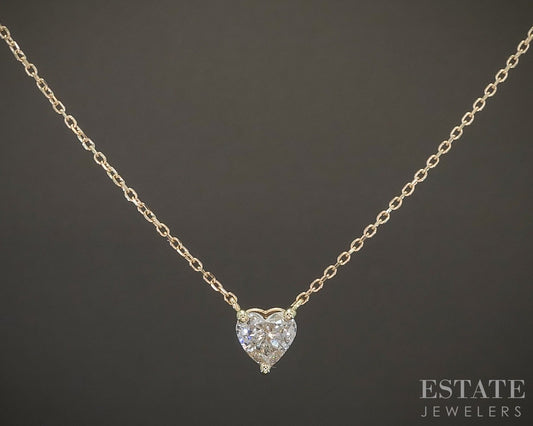 14k Yellow Gold Heart Natural .52ct Diamond Solitaire Necklace 1.7g 18"L p23056