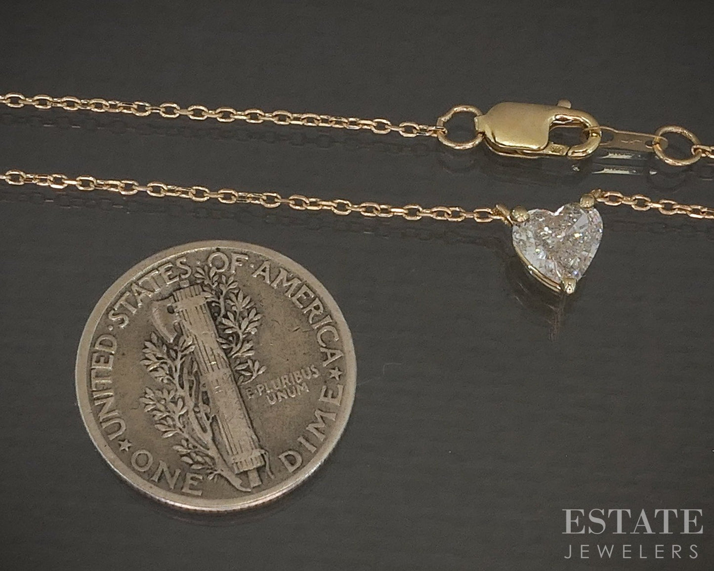 14k Yellow Gold Heart Natural .52ct Diamond Solitaire Necklace 1.7g 18"L p23056