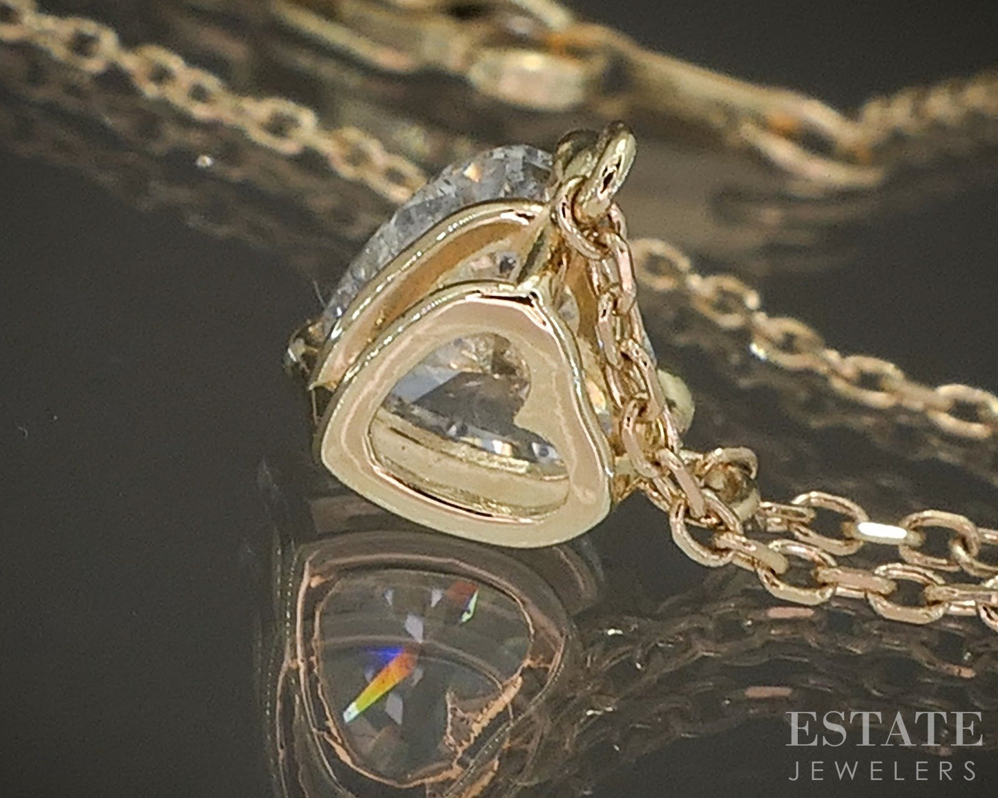 14k Yellow Gold Heart Natural .52ct Diamond Solitaire Necklace 1.7g 18"L p23056