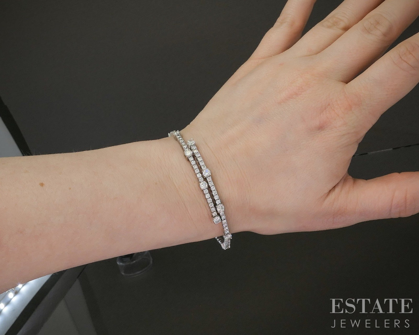 14k White Gold Natural 2.94ctw Diamond Flex Bypass Bangle Bracelet 11.5g p23059
