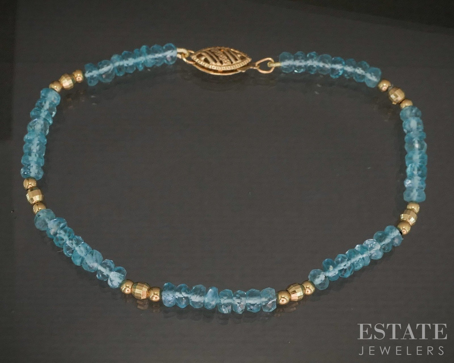 14k Yellow Gold 3.5mm Natural Apatite Beaded Bracelet 4.3g 7"L p23176