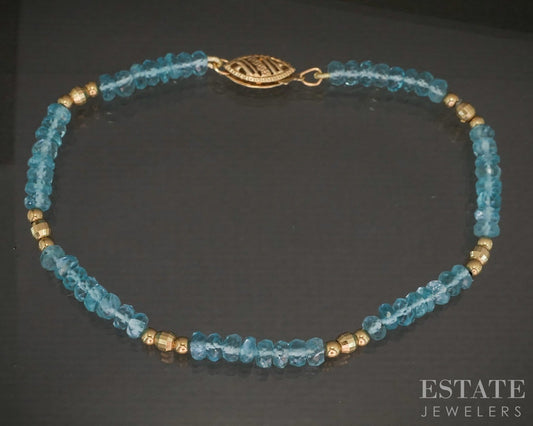 14k Yellow Gold 3.5mm Natural Apatite Beaded Bracelet 4.3g 7"L p23176