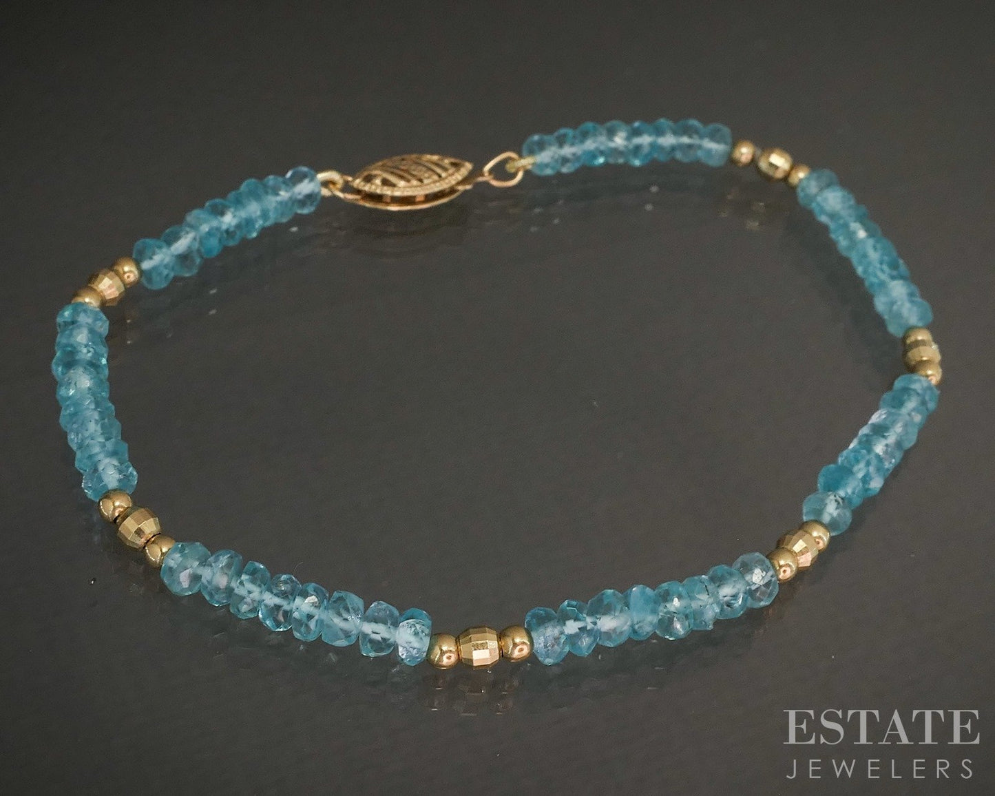 14k Yellow Gold 3.5mm Natural Apatite Beaded Bracelet 4.3g 7"L p23176