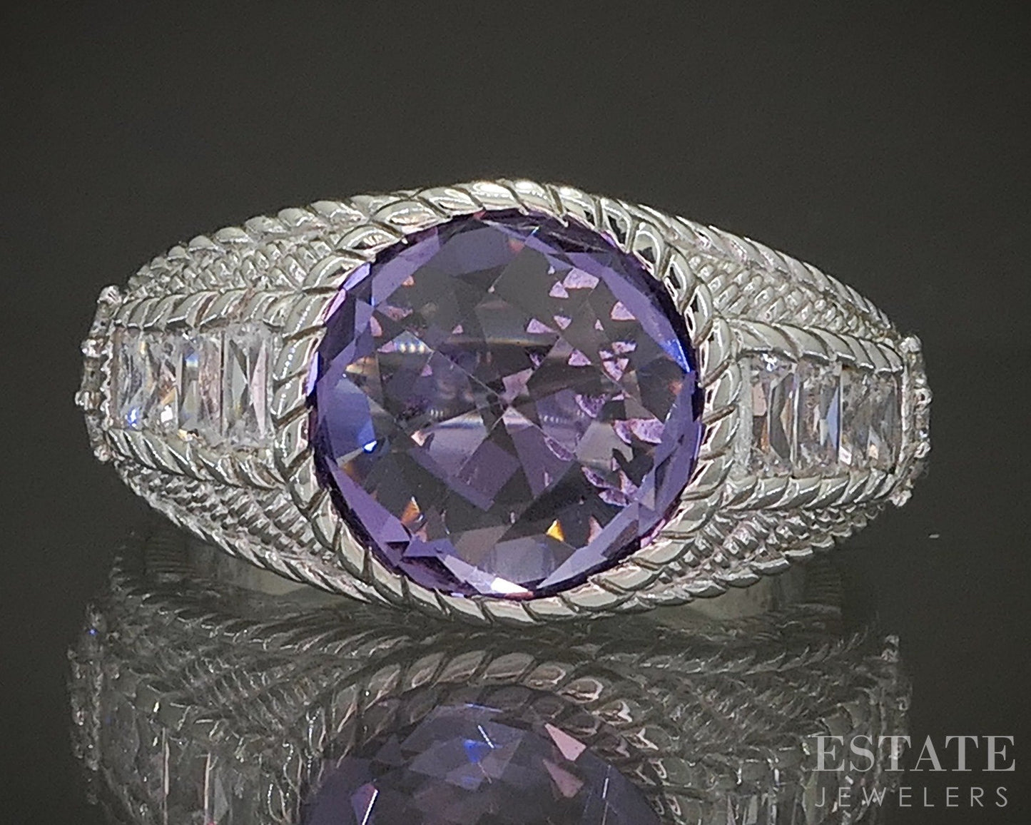 Sterling Silver Judith Ripka Natural Amethyst & CZ Band Ring 11.6g p24369