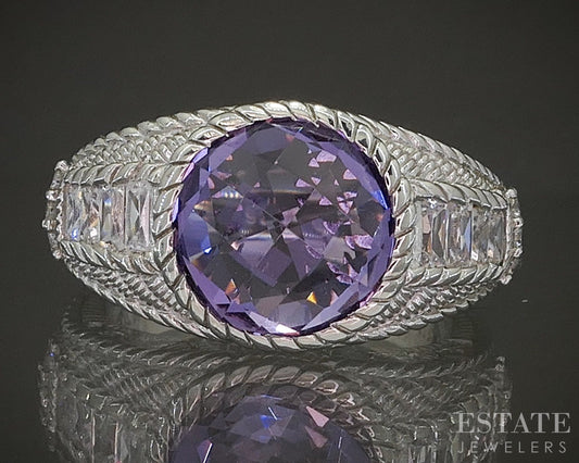 Sterling Silver Judith Ripka Natural Amethyst & CZ Band Ring 11.6g p24369