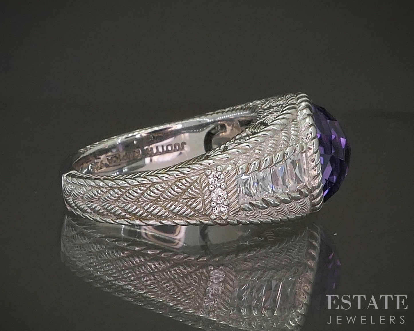 Sterling Silver Judith Ripka Natural Amethyst & CZ Band Ring 11.6g p24369
