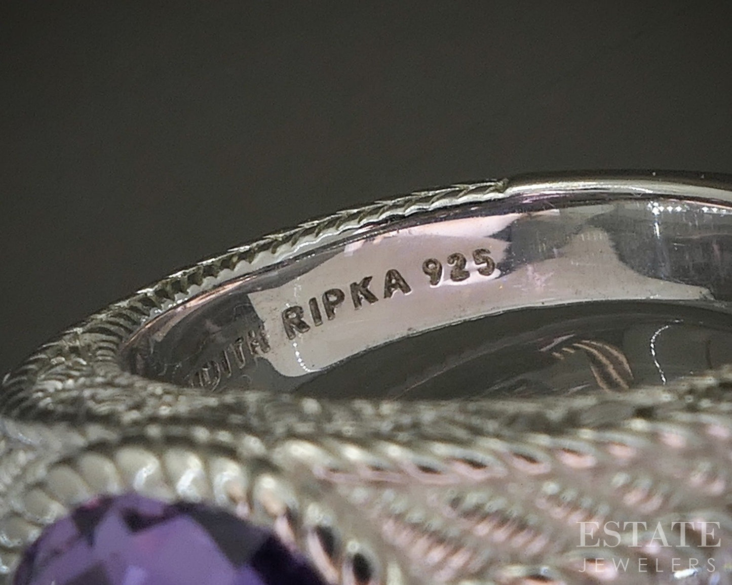 Sterling Silver Judith Ripka Natural Amethyst & CZ Band Ring 11.6g p24369