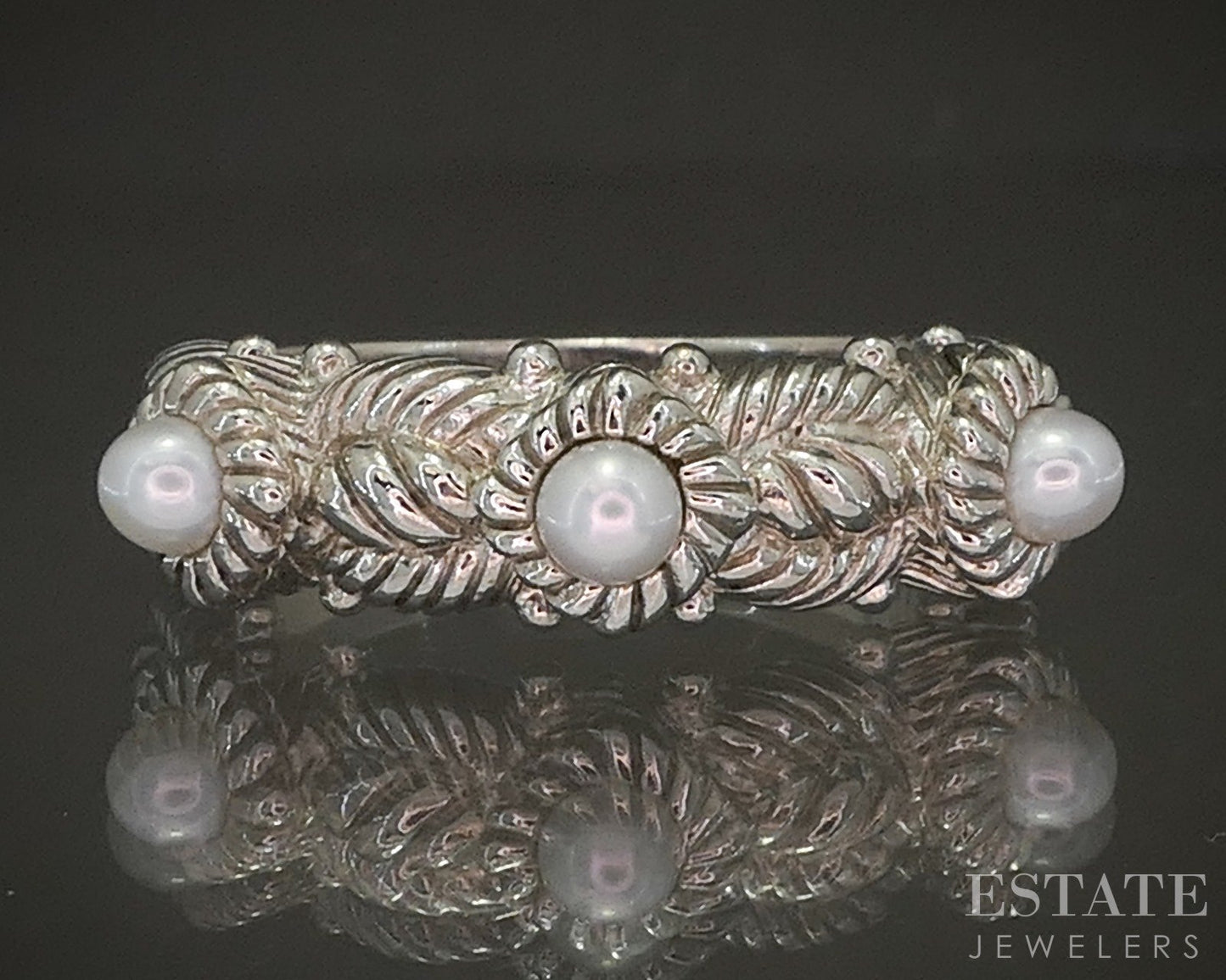 Sterling Silver Judith Ripka 3mm Pearl Ladies Band Ring 6.1g p24372