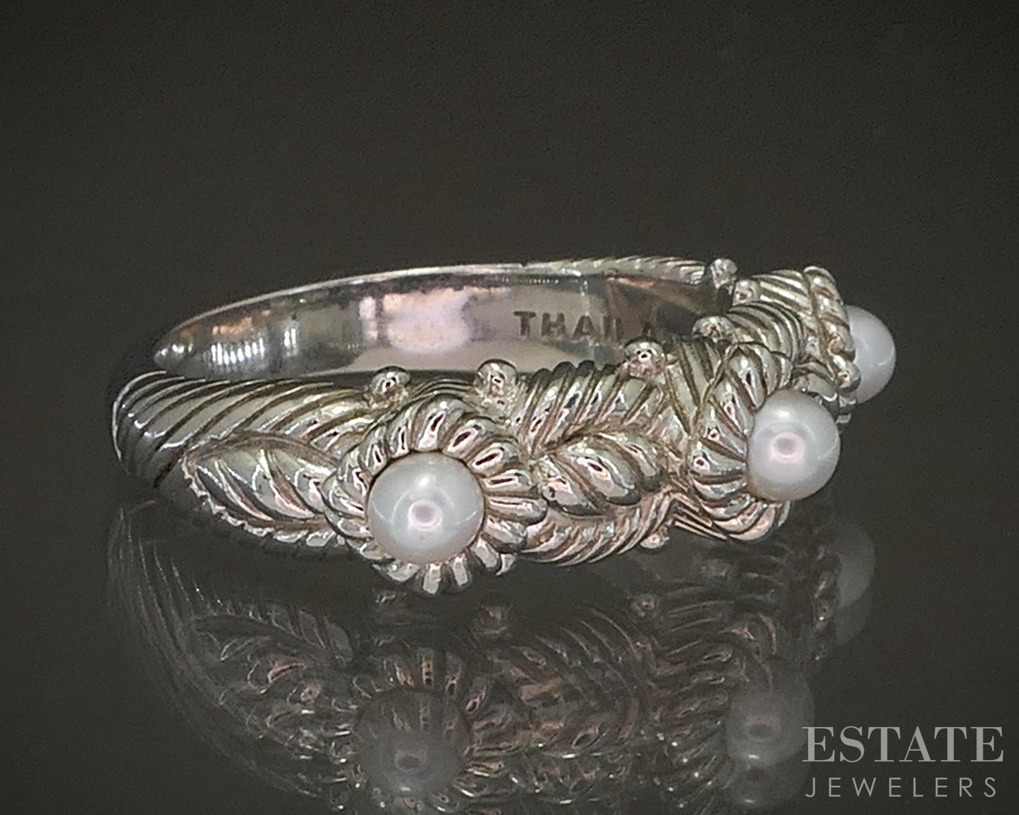 Sterling Silver Judith Ripka 3mm Pearl Ladies Band Ring 6.1g p24372