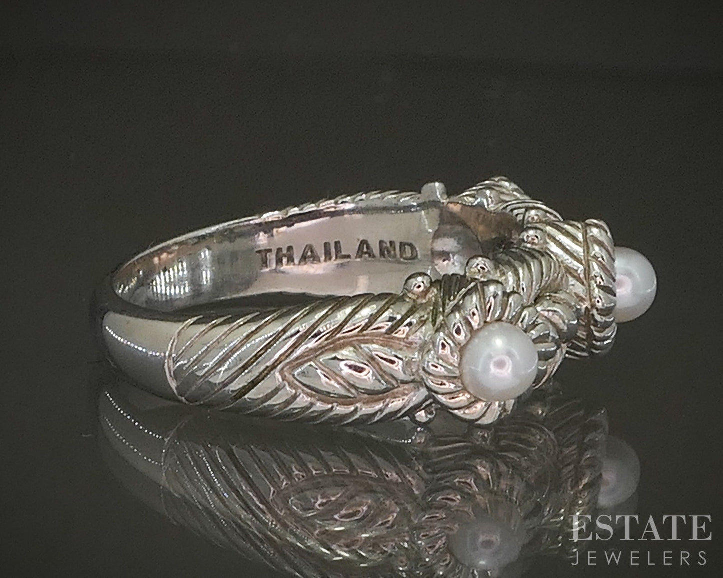 Sterling Silver Judith Ripka 3mm Pearl Ladies Band Ring 6.1g p24372