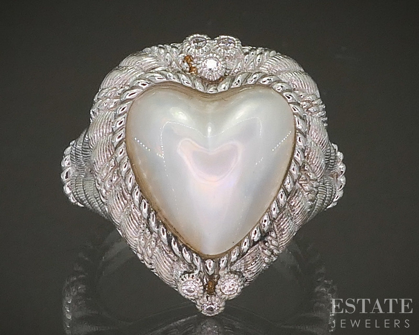 Sterling Silver Judith Ripka Heart Mabe Pearl & CZ Ladies Ring 14g p24373