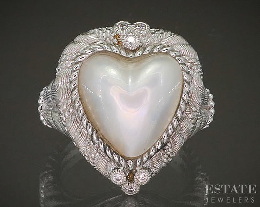 Sterling Silver Judith Ripka Heart Mabe Pearl & CZ Ladies Ring 14g p24373