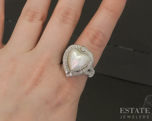 Sterling Silver Judith Ripka Heart Mabe Pearl & CZ Ladies Ring 14g p24373