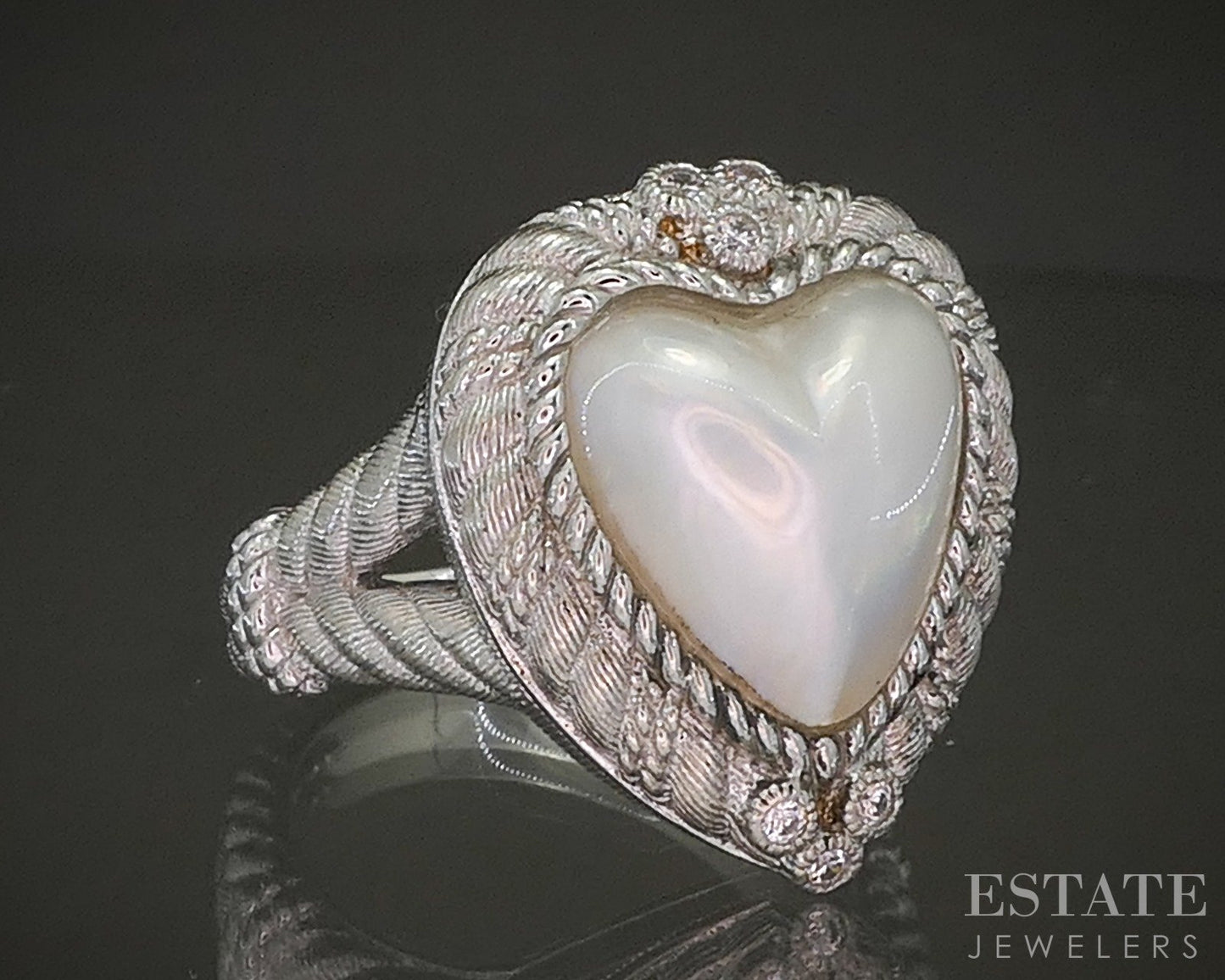 Sterling Silver Judith Ripka Heart Mabe Pearl & CZ Ladies Ring 14g p24373