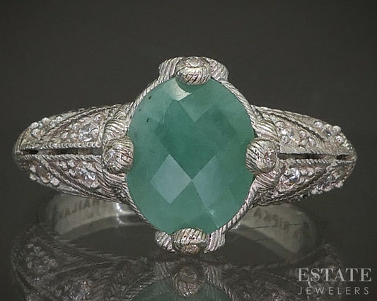 Sterling Silver Judith Ripka Natural Emerald & CZ Band Ring 6.7g p24374