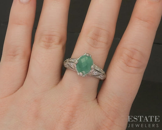 Sterling Silver Judith Ripka Natural Emerald & CZ Band Ring 6.7g p24374