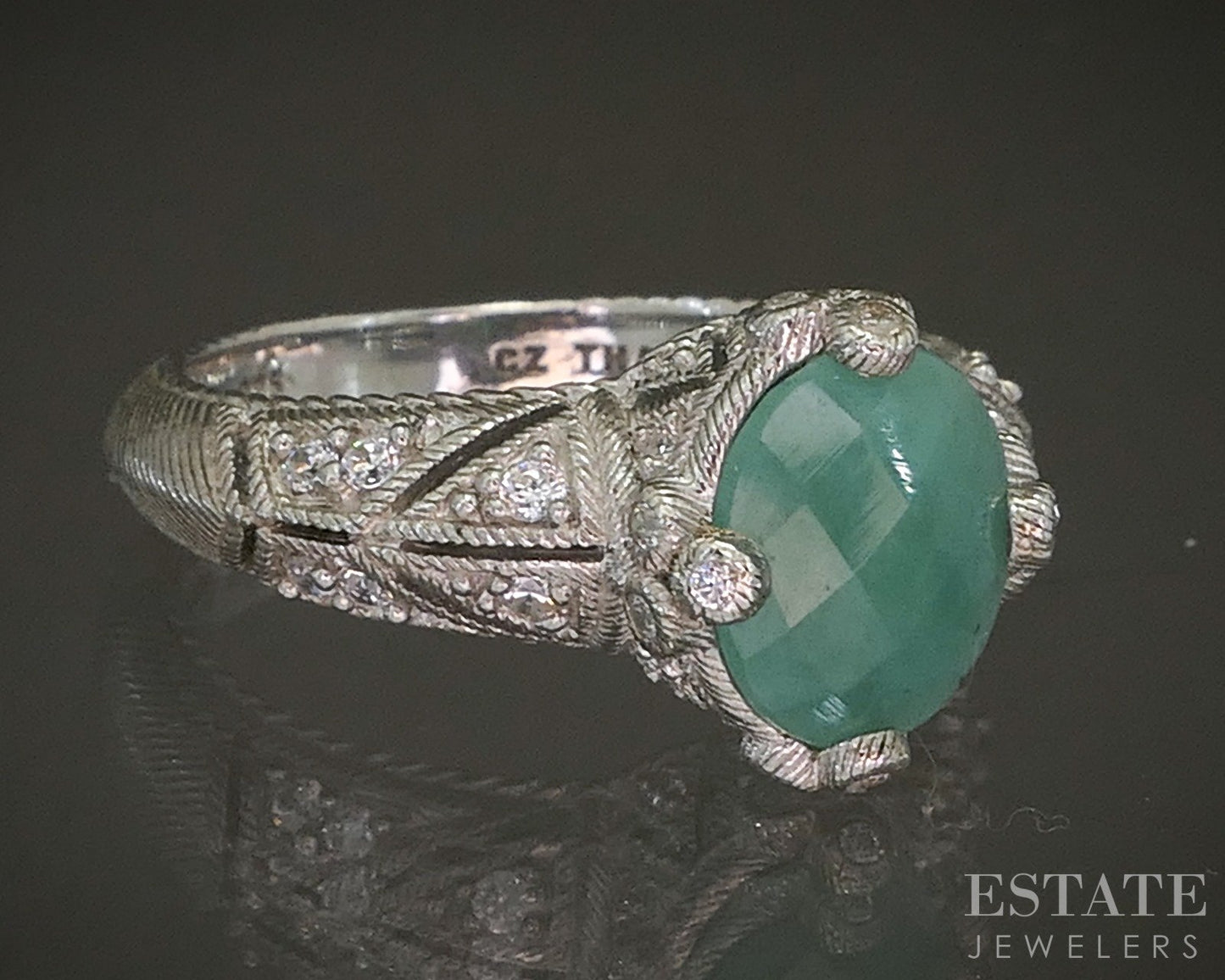 Sterling Silver Judith Ripka Natural Emerald & CZ Band Ring 6.7g p24374
