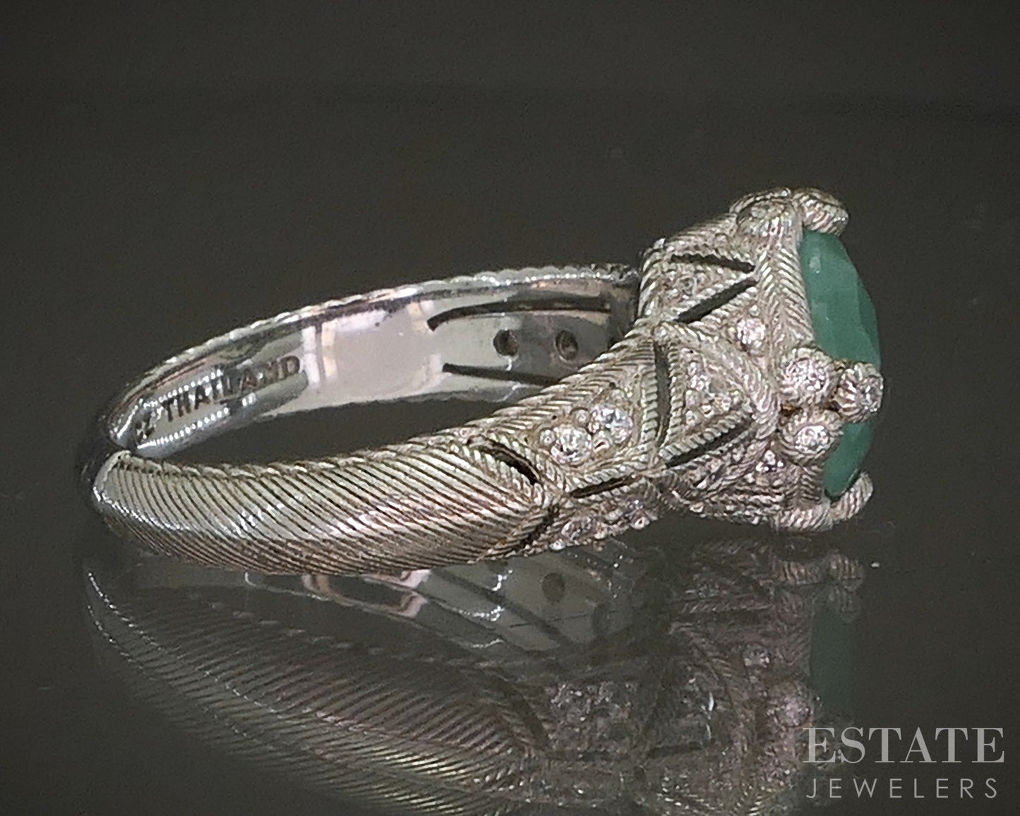 Sterling Silver Judith Ripka Natural Emerald & CZ Band Ring 6.7g p24374