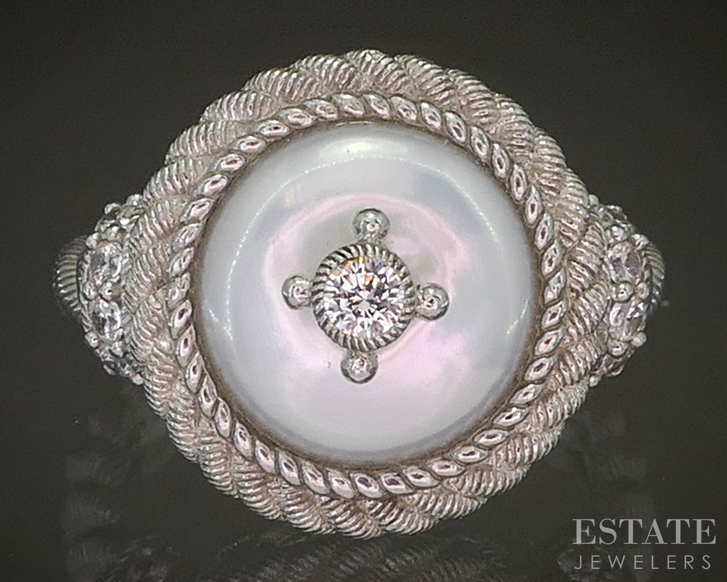 Sterling Silver Judith Ripka Mabe Pearl & CZ Ladies Ring 9.0g p24376