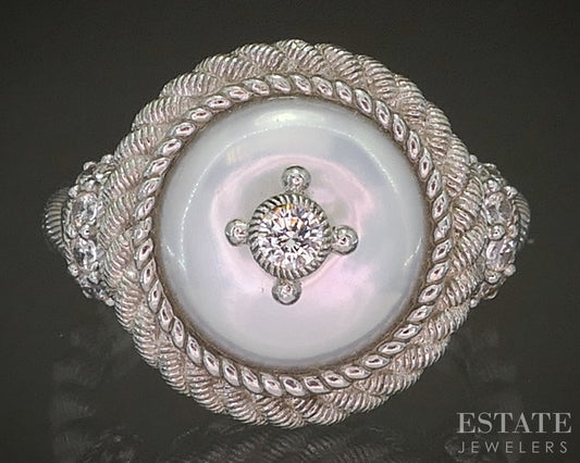 Sterling Silver Judith Ripka Mabe Pearl & CZ Ladies Ring 9.0g p24376