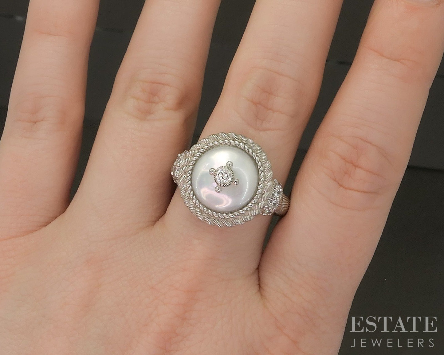 Sterling Silver Judith Ripka Mabe Pearl & CZ Ladies Ring 9.0g p24376