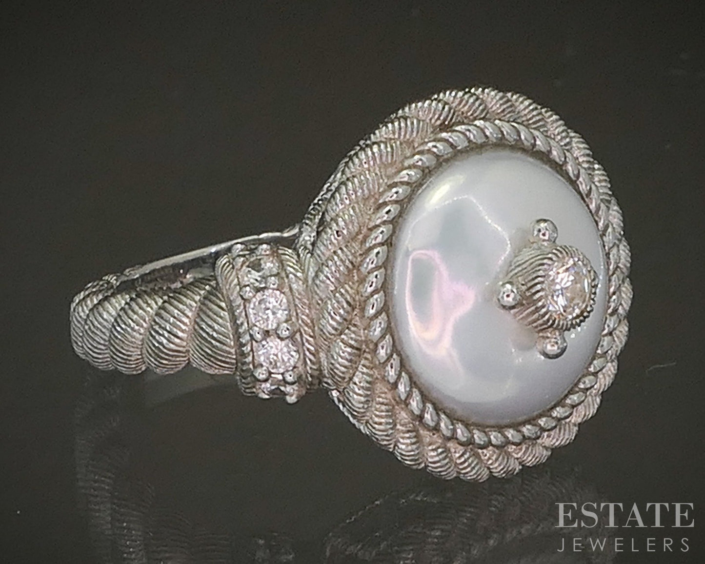 Sterling Silver Judith Ripka Mabe Pearl & CZ Ladies Ring 9.0g p24376
