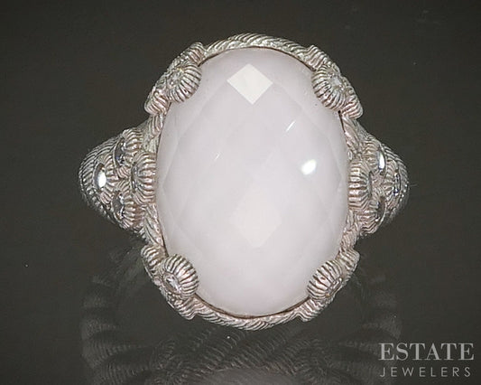 Sterling Silver Judith Ripka White Quartz Doublet & CZ Ladies Ring 13.5g p24379