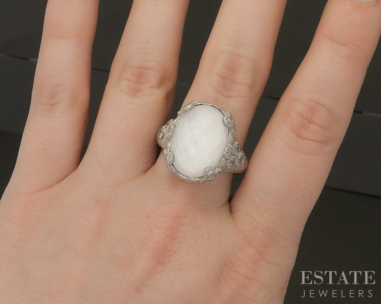 Sterling Silver Judith Ripka White Quartz Doublet & CZ Ladies Ring 13.5g p24379