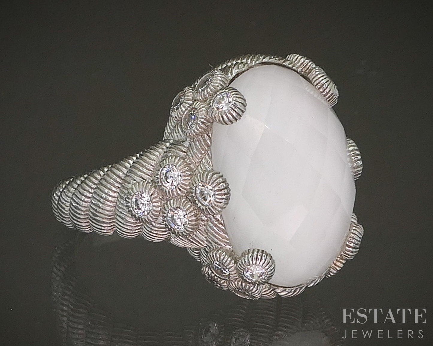 Sterling Silver Judith Ripka White Quartz Doublet & CZ Ladies Ring 13.5g p24379