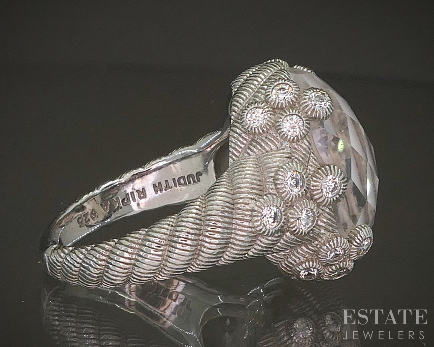 Sterling Silver Judith Ripka White Quartz Doublet & CZ Ladies Ring 13.5g p24379