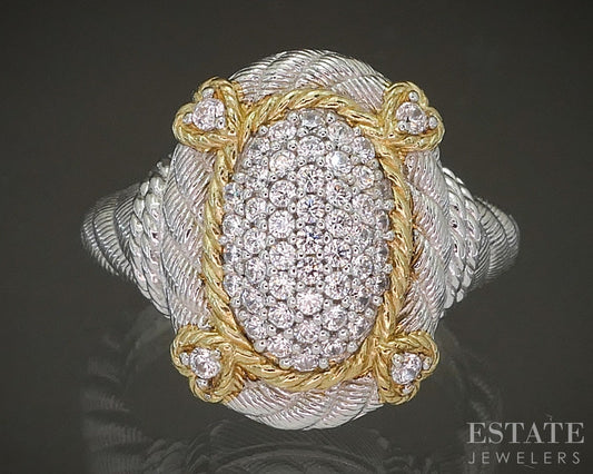 Sterling Silver Gold Judith Ripka CZ Cable Oval Ladies Band Ring 12.6g p24381