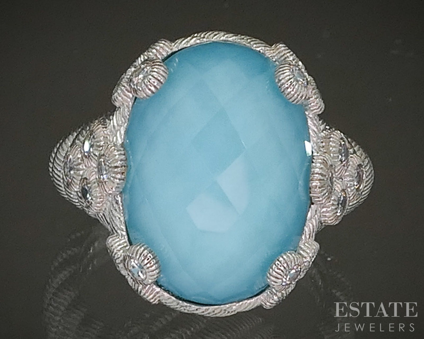Sterling Silver Judith Ripka Turquoise Doublet & CZ Ladies Ring 12.8g p24383