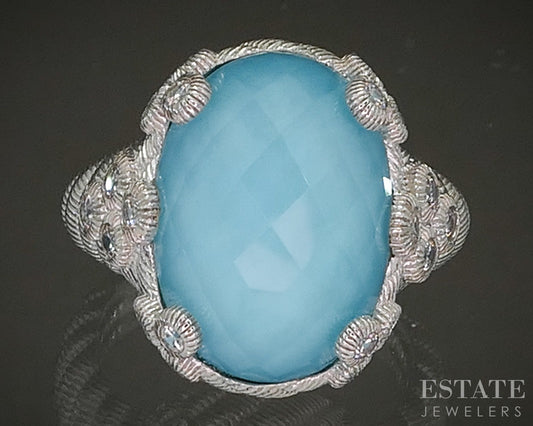 Sterling Silver Judith Ripka Turquoise Doublet & CZ Ladies Ring 12.8g p24383
