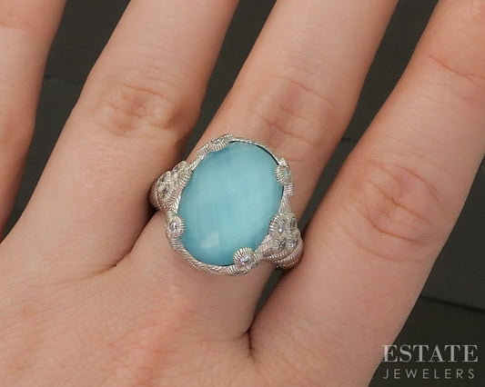 Sterling Silver Judith Ripka Turquoise Doublet & CZ Ladies Ring 12.8g p24383