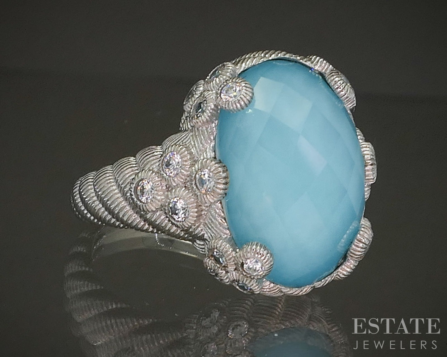 Sterling Silver Judith Ripka Turquoise Doublet & CZ Ladies Ring 12.8g p24383