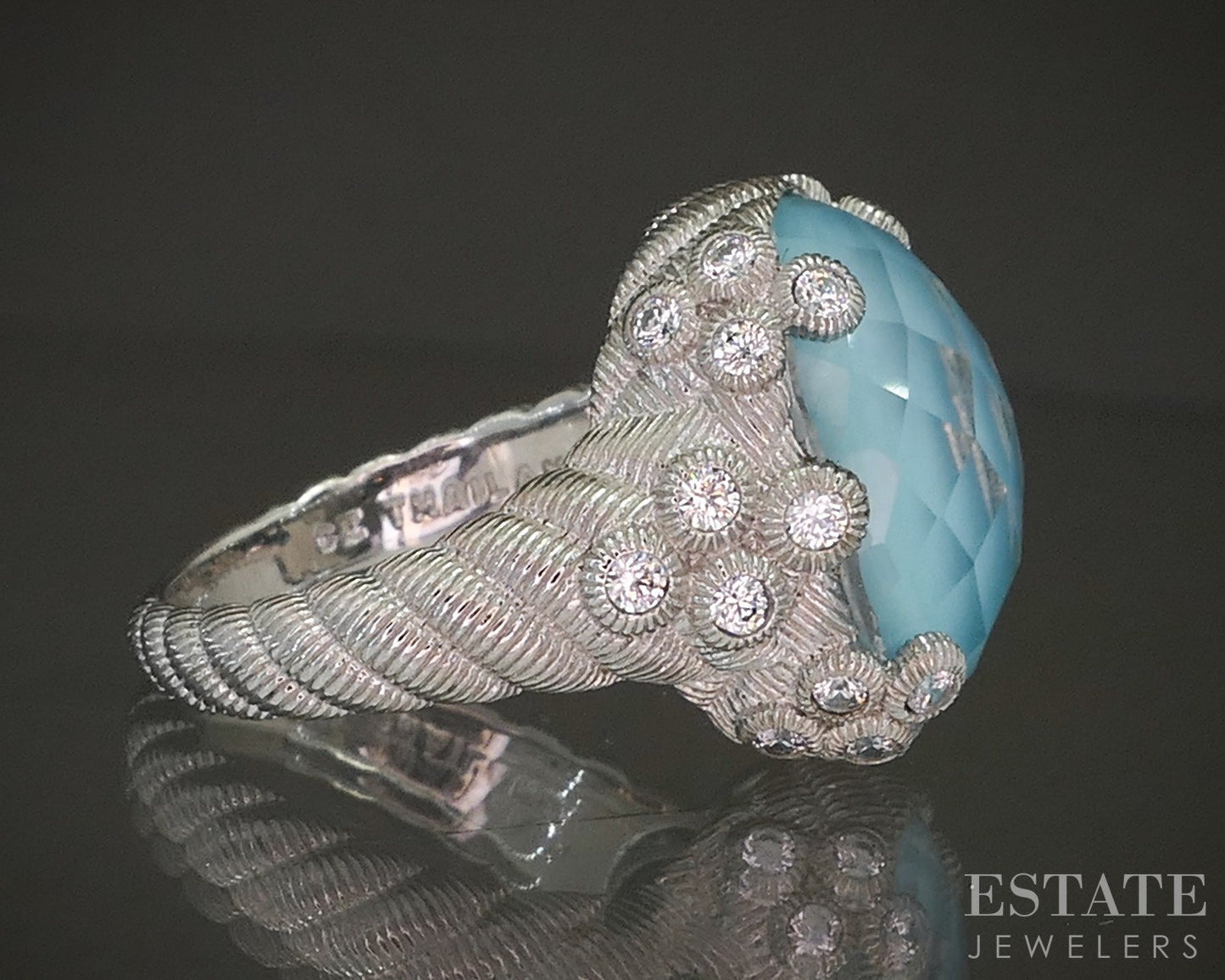 Sterling Silver Judith Ripka Turquoise Doublet & CZ Ladies Ring 12.8g p24383