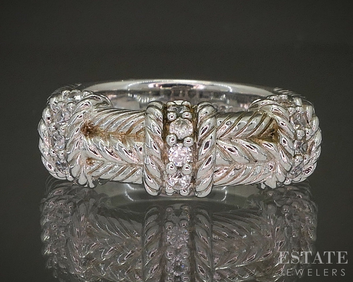 Sterling Silver Judith Ripka CZ Cable Ladies Band Ring 8.7g p24389