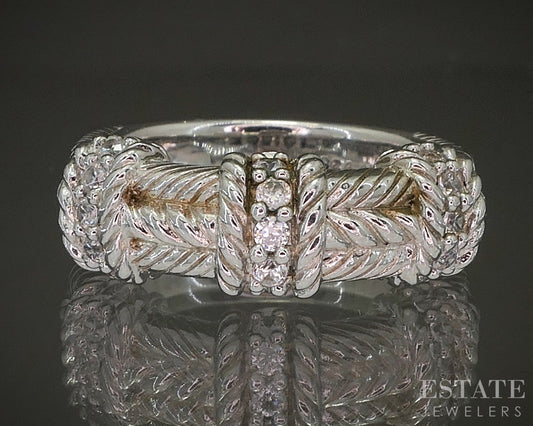 Sterling Silver Judith Ripka CZ Cable Ladies Band Ring 8.7g p24389