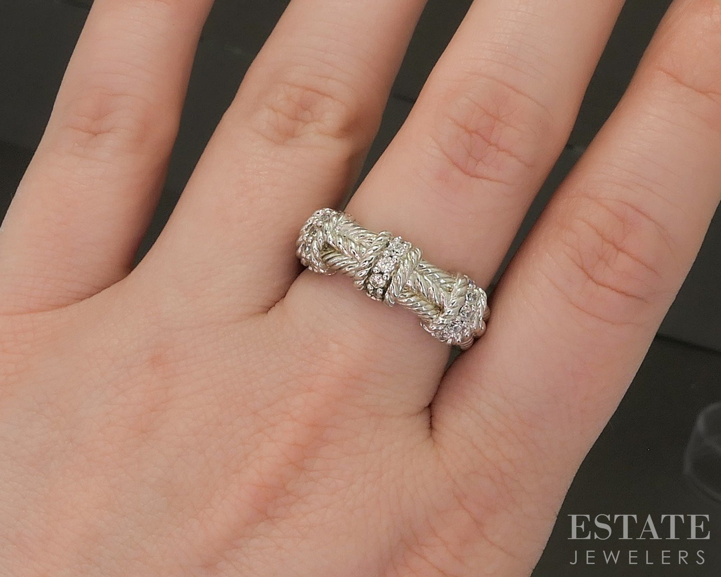 Sterling Silver Judith Ripka CZ Cable Ladies Band Ring 8.7g p24389
