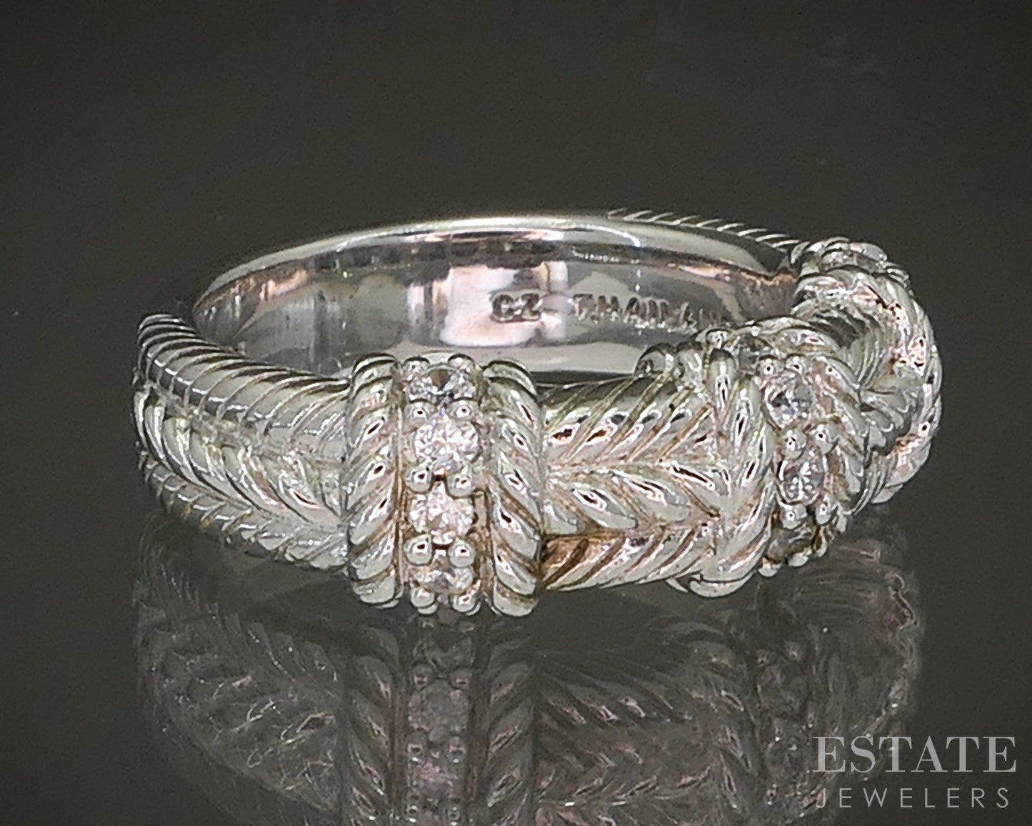 Sterling Silver Judith Ripka CZ Cable Ladies Band Ring 8.7g p24389