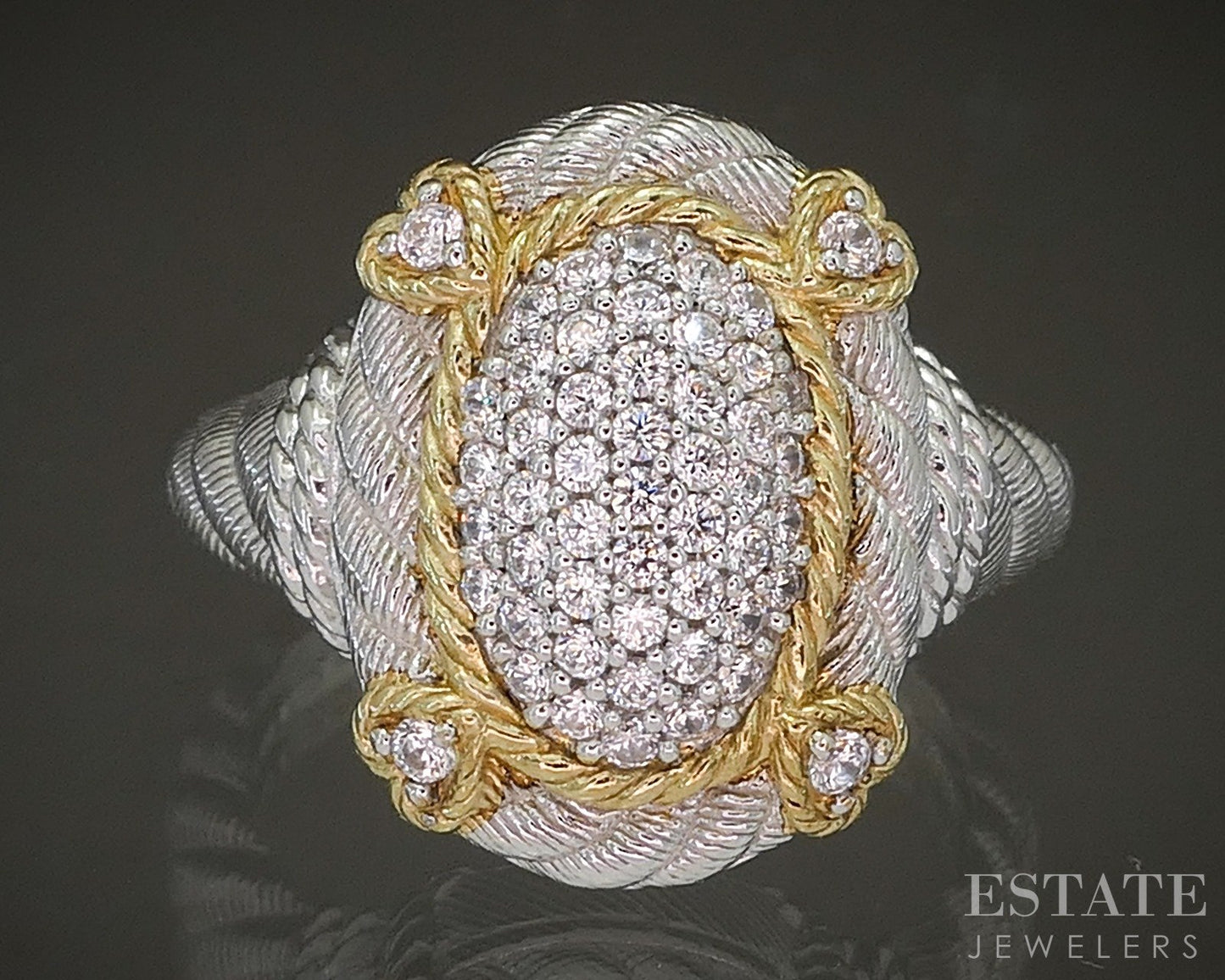 Sterling Silver Gold Judith Ripka CZ Cable Oval Ladies Band Ring 12.4g p24401