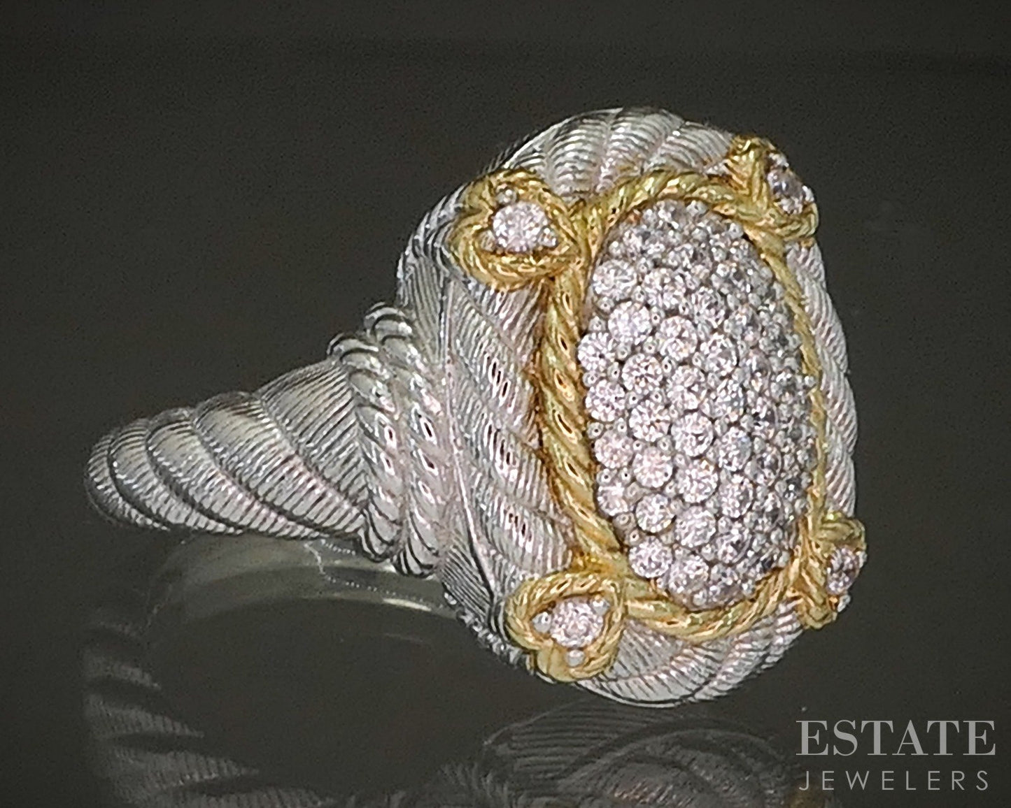 Sterling Silver Gold Judith Ripka CZ Cable Oval Ladies Band Ring 12.4g p24401