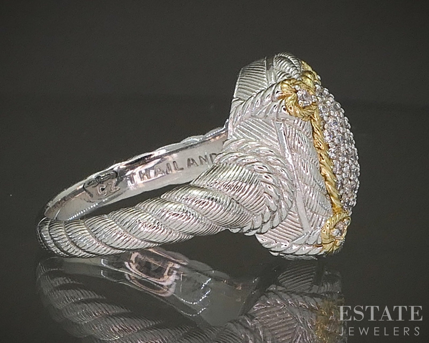 Sterling Silver Gold Judith Ripka CZ Cable Oval Ladies Band Ring 12.4g p24401