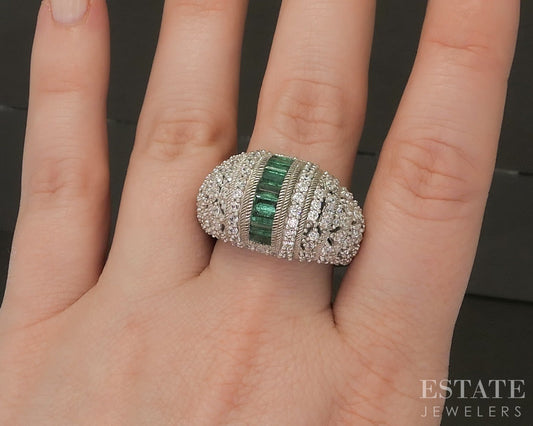 Sterling Silver Judith Ripka Natural Emerald & CZ Ladies Band Ring 16g p24405