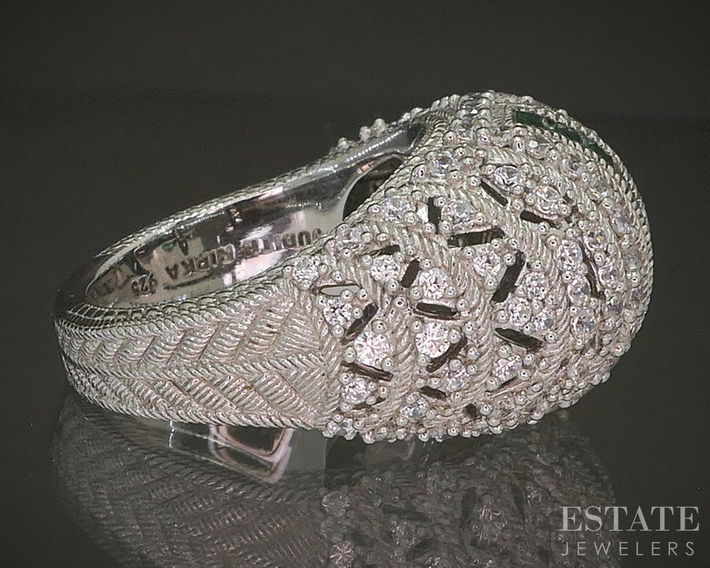 Sterling Silver Judith Ripka Natural Emerald & CZ Ladies Band Ring 16g p24405