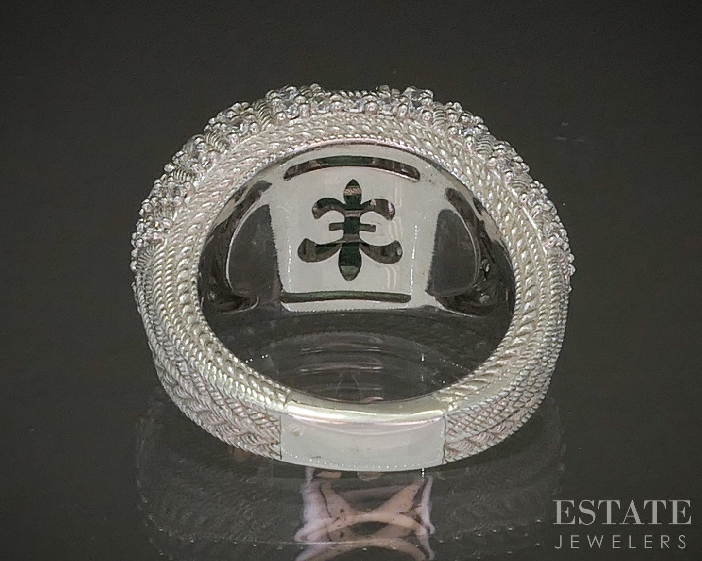 Sterling Silver Judith Ripka Natural Emerald & CZ Ladies Band Ring 16g p24405