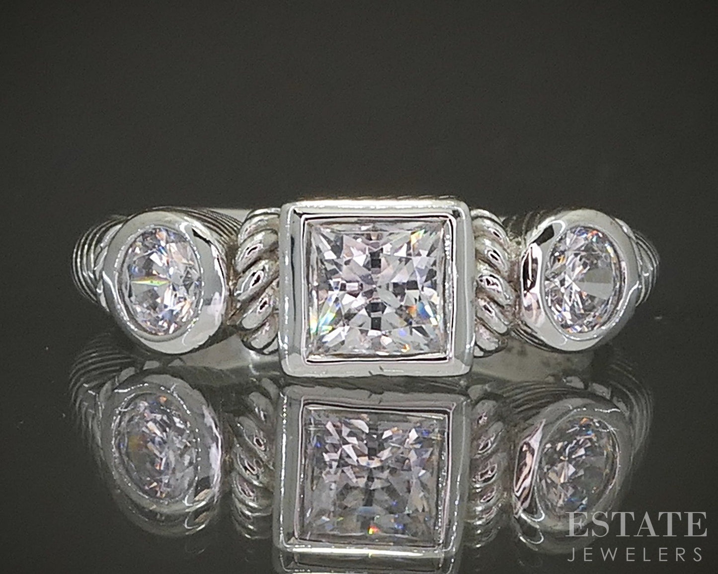 Sterling Silver Judith Ripka CZ Cable Ladies Band Ring 6.1g p24406